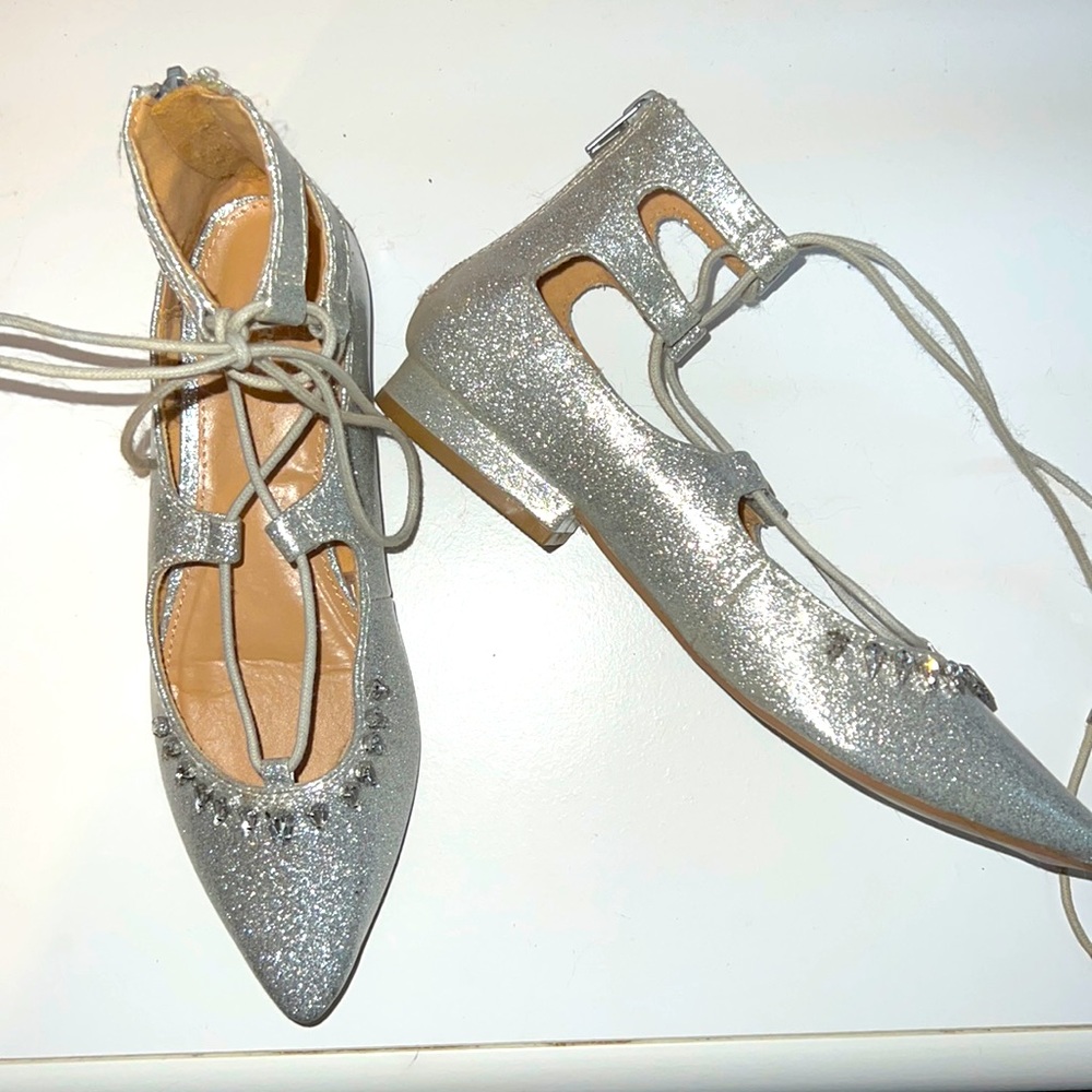 Express Glitter Studded Lace-Up Flats
